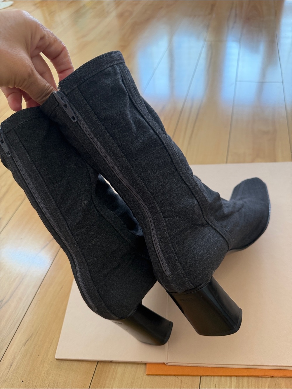 Authentic Prada Classic Black Mid-Calf Square Heeled Boots - 90’s style - Picture 5 of 6